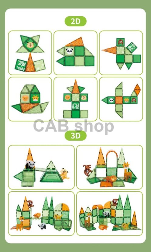 Mágneses építőkészlet Animal sada 30ks - Magnetic Tiles