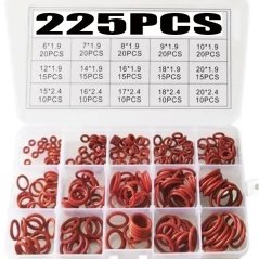 Rubber O-Ring Seal Assortment Kit – 225 pcs, Various Sizes