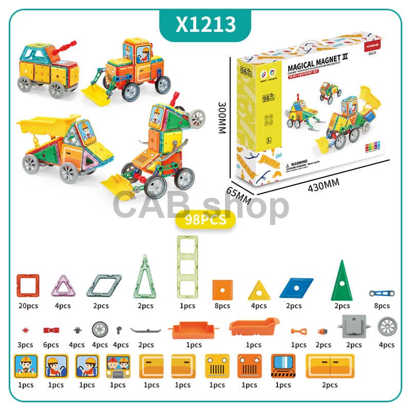 Magnetic building kit Heavy Equipment set 98pcs - Magical Magnet II