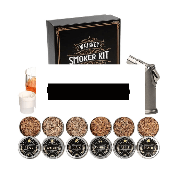 Luksuzni komplet za dimljenje viskija Whisky Smoker XL – 18-delni darilni set s kozarci in 6 vrstami lesnih sekancev
