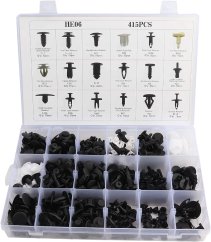 410 db-os műanyag kapcsok és szegecsek készlete az autóhoz