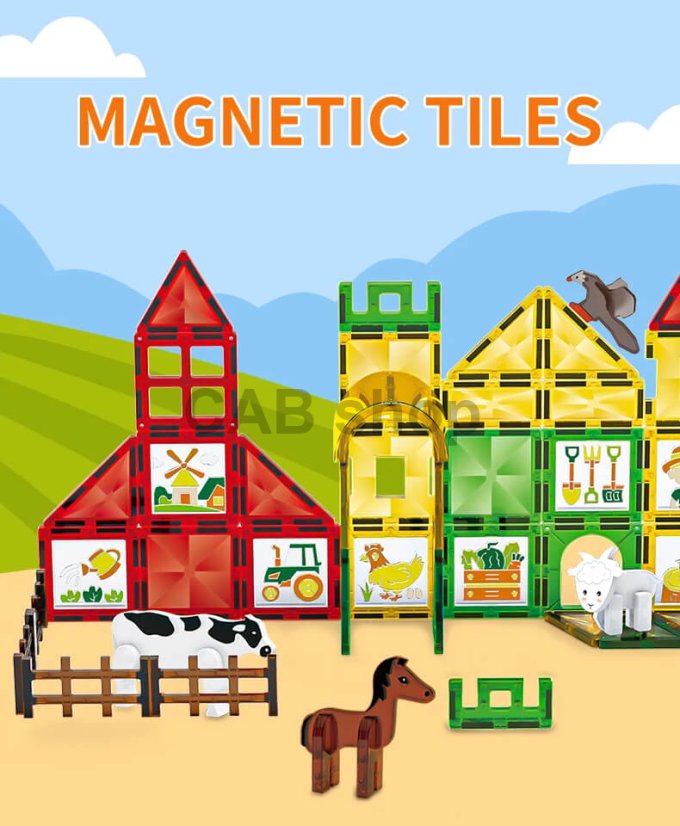 Magnetická stavebnica Window Art Farm 80ks - Magnetic Tiles