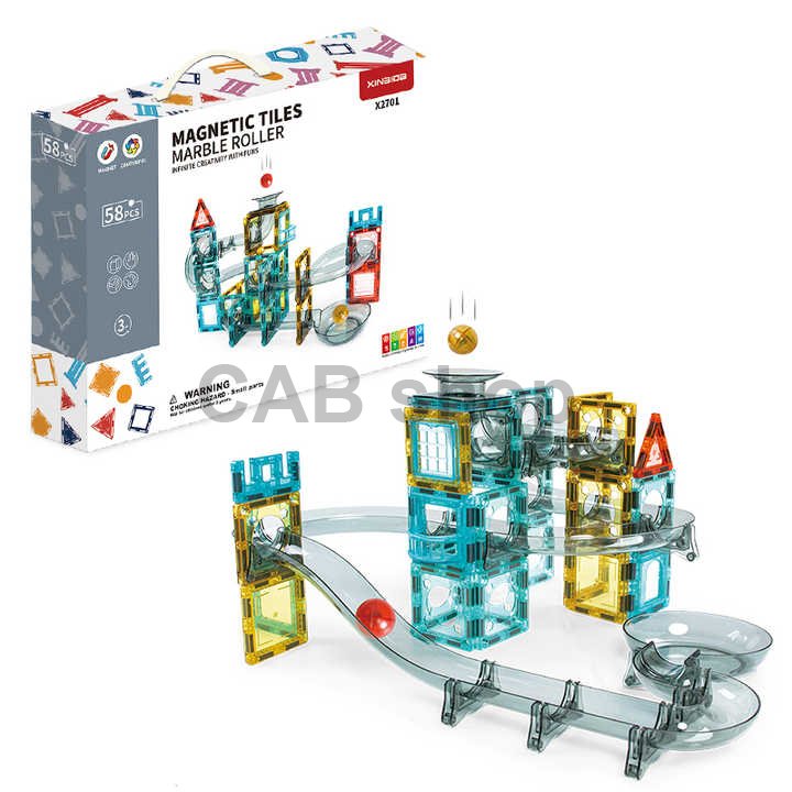 Magnetická stavebnice Marble Roller 58ks sada - Magnetic Tiles