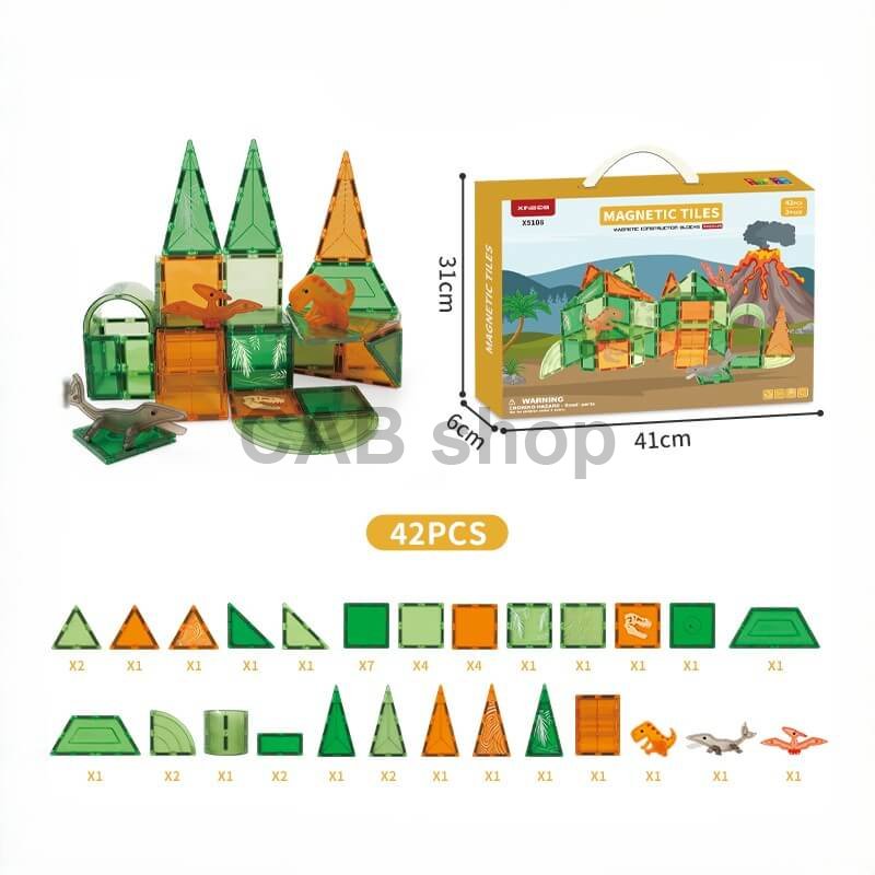 Magnetic building kit Dinosaur set of 42 pieces - Magnetic Tiles