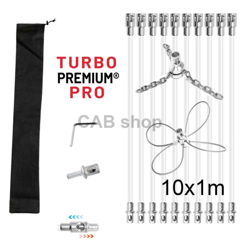 Obrotowa szczotka do czyszczenia komina z główką łańcuchową i kablem TURBO Premium® PRO - 10m