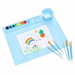 Silikónová malířská podložka s paletou a nádobkou na vodu 51 × 41 cm - modrá