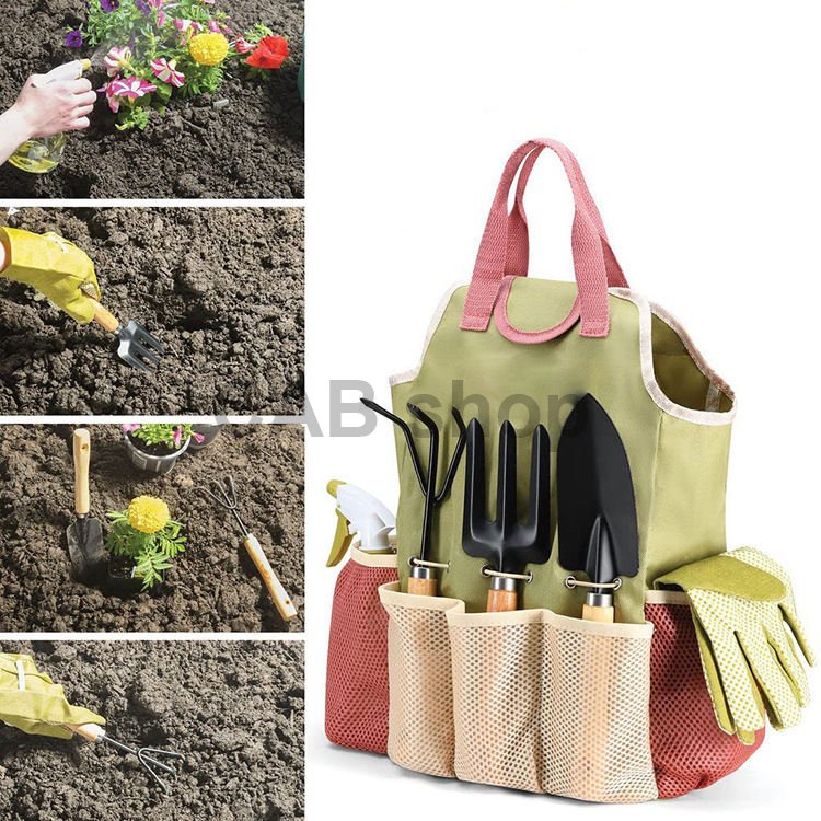 10 db kerti szerszámkészlet táskával, kesztyűkkel és permetezővel