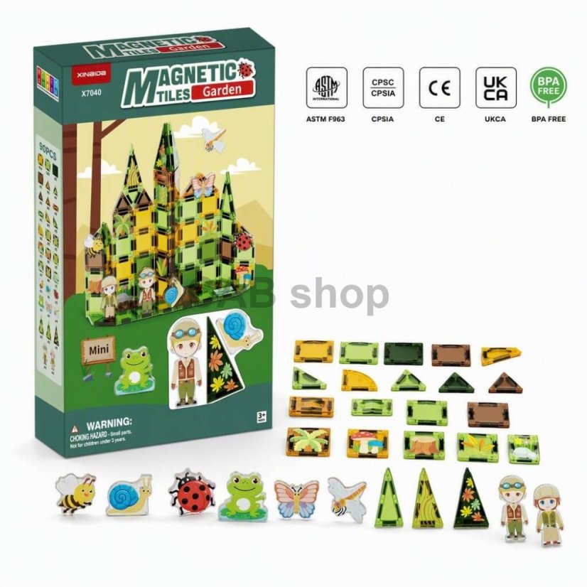 Garden Magnetic Tiles Mini mágneses építőjáték – kert, 90 db