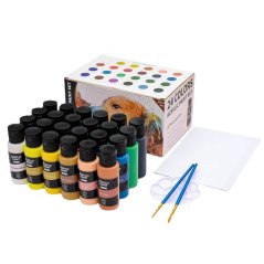 Sada akrylových farieb 32 dielov – 24 farieb 59 ml + štetce, paleta a papiere na maľovanie