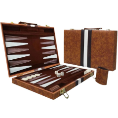 Backgammon – klasična zložljiva družabna igra 15" v vrhunskem usnjenem etuiju