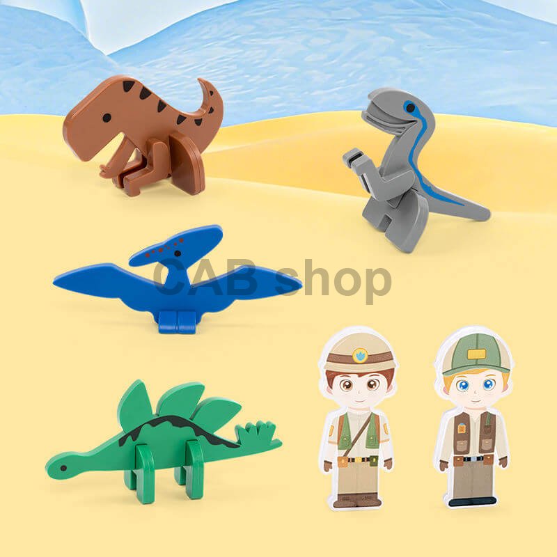 Magnetická stavebnica Dinosaur World Magnetic Tiles – dinosaurí park, 65 ks