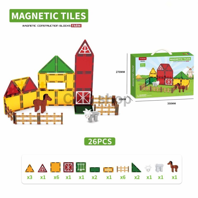 Magnetická stavebnica Farm sada 26ks - Magnetic Tiles