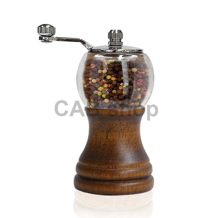 Wooden manual pepper or salt grinder - designer dark