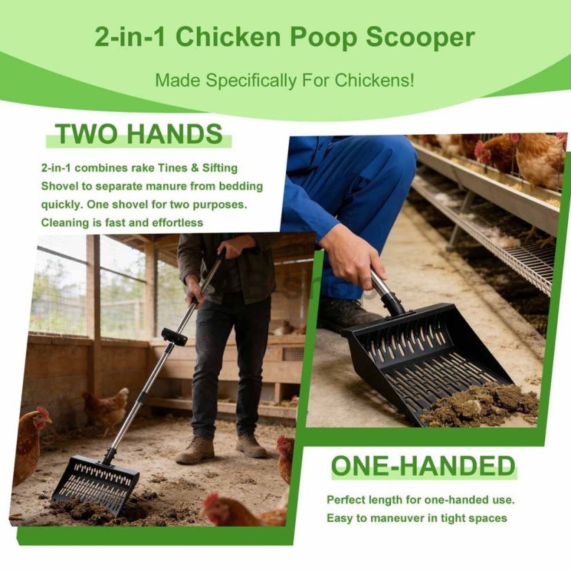 Szívócső és gereblye csirkeürülékhez