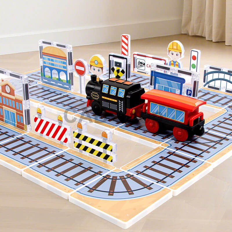 Magnetne ploščice Railway City Magnetic Tiles – vlak in železniške proge, 85 kos