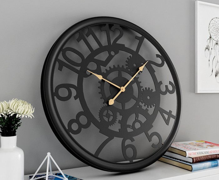 50b nastenné dizajnové kovové hodiny 50cm black (1)