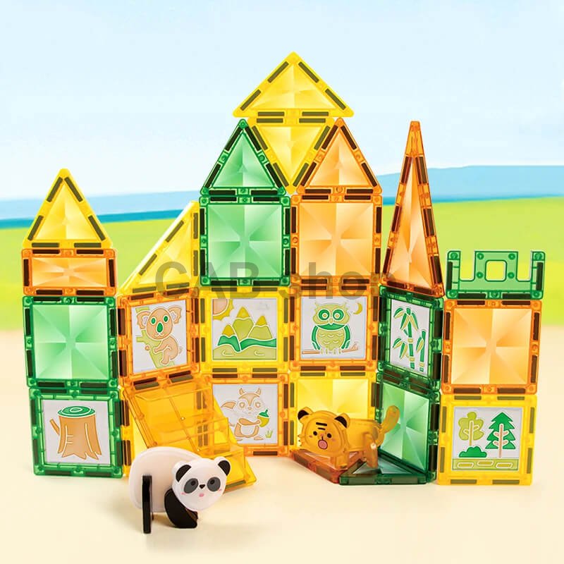 Mágneses építőkészlet Window Art Jungle 47ks - Magnetic Tiles