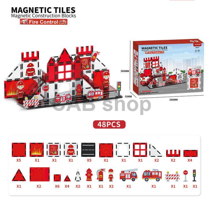 Magnetická stavebnica Fire Control 48ks - Magnetic Tiles