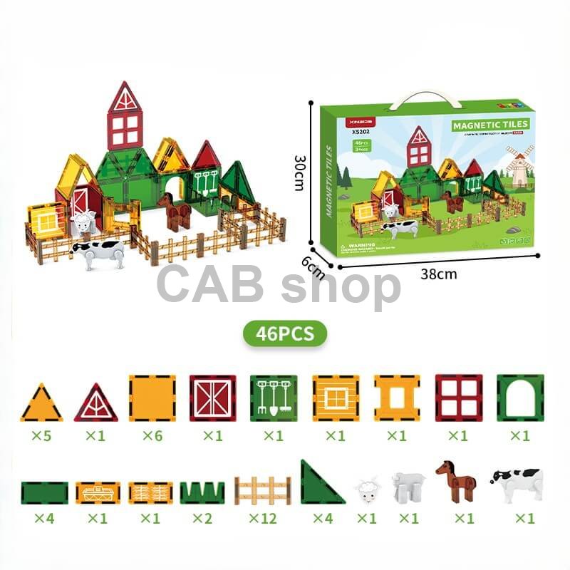 Magnetická stavebnica Farm sada 46ks - Magnetic Tiles