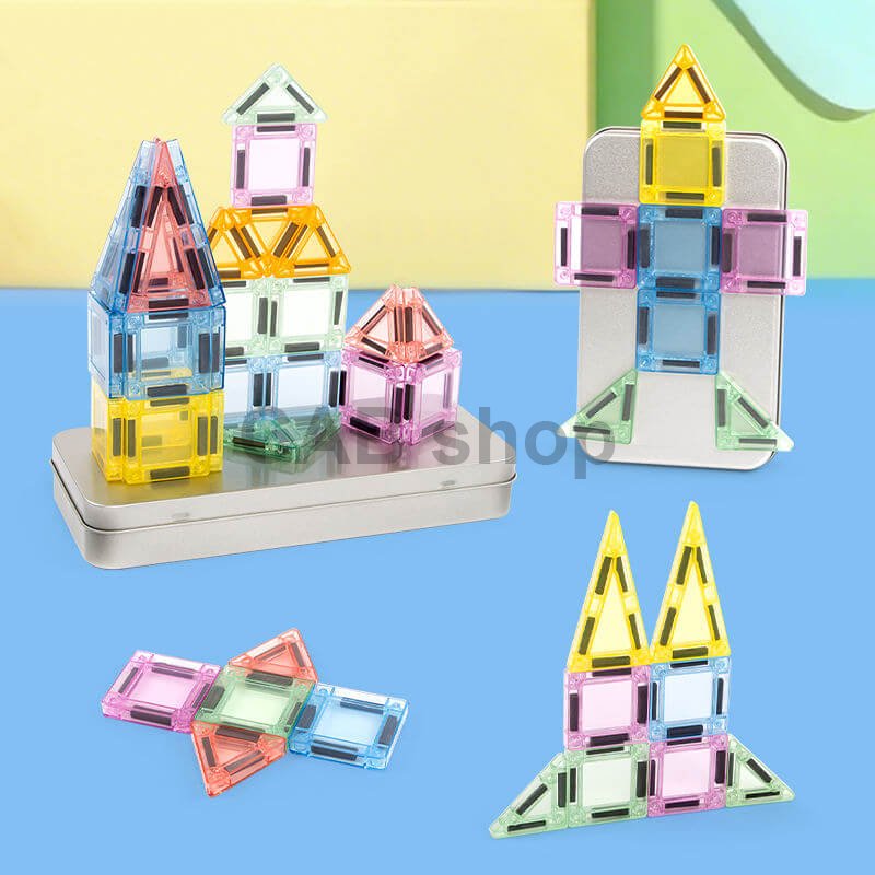 Klocki magnetyczne Magnetic Tiles Mini 30 el. w metalowej puszce