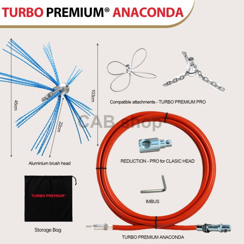 Rotačná kefa na čistenie komína TURBO Premium® Anaconda - 3m