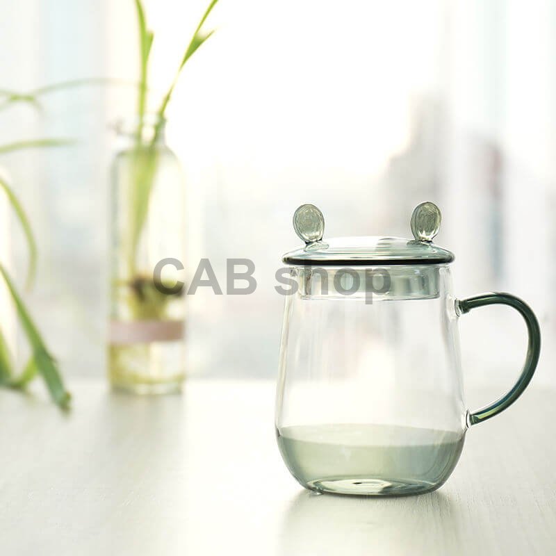 Mug with one glass and lid - transparent black