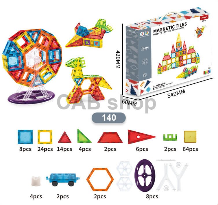 Magnetická stavebnice 140ks sada - Magnetic Tiles - poškozené balení