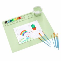 Silikónová malířská podložka s paletou a nádobkou na vodu 51 × 41 cm - zelená