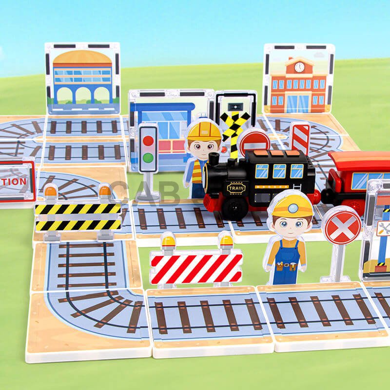 Magnetne ploščice Railway City Magnetic Tiles – vlak in železniške proge, 85 kos