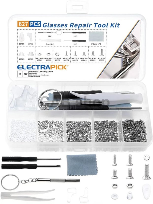 627 db-os szemüveg készlet a szemüvegek javításához tartozékokkal
