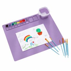 Silikonová malířská podložka s paletou a nádobkou na vodu 51 × 41 cm – fialová