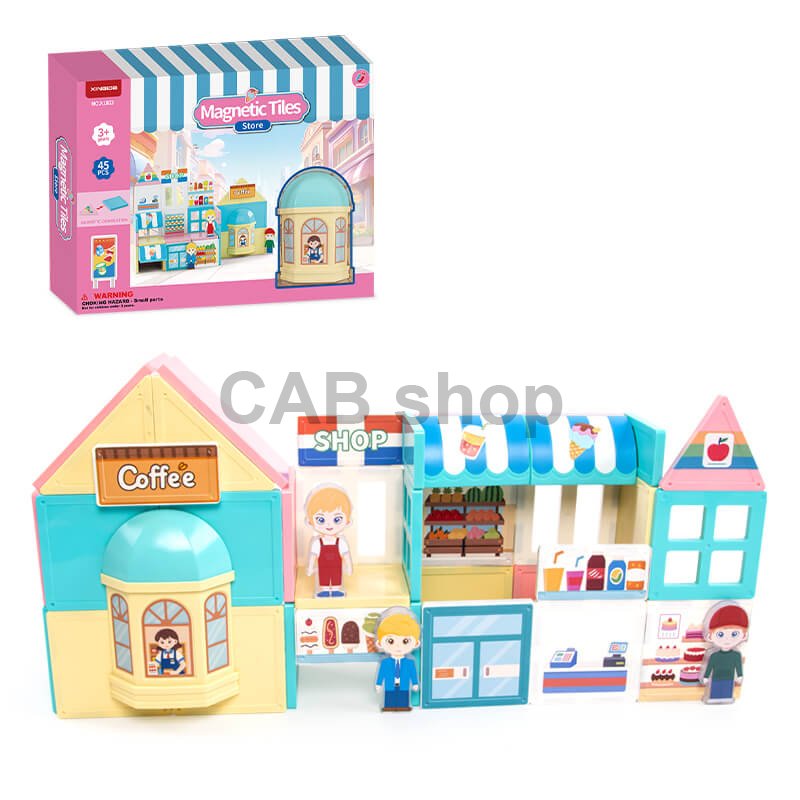 Magnetne ploščice Store Magnetic Tiles – trgovina in kavarna, 45 kos