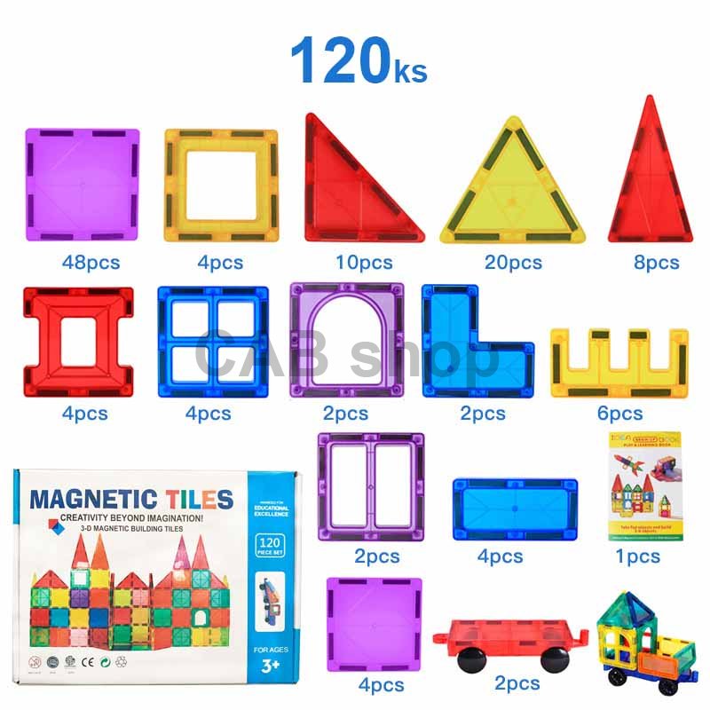 Magnetni sestav za otroke set 120 kosov - Magnetic Tiles