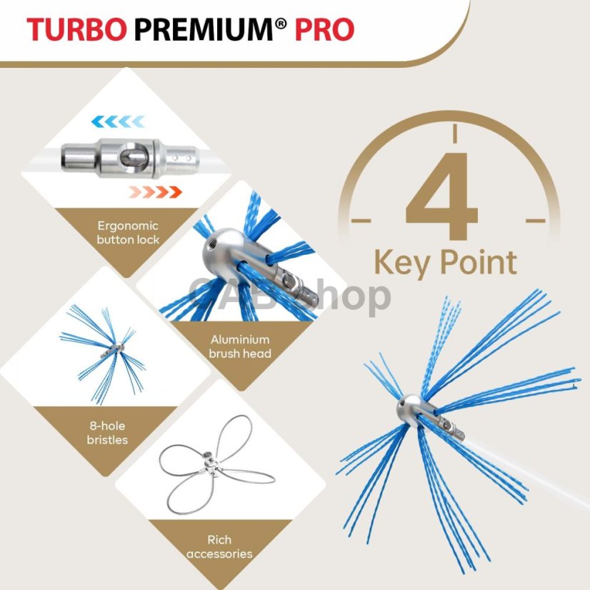 Rotačná kefa na čistenie komína s lankom TURBO Premium® PRO - 10m