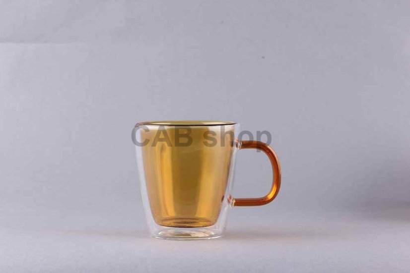 Thermo mug with double glass 300ml - amber