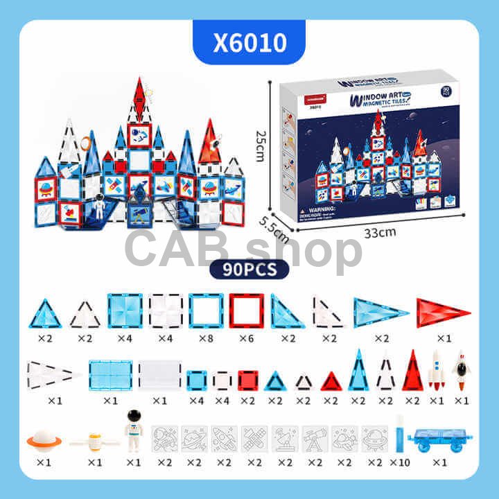 Magnetická stavebnice Window Art Space 90ks - Magnetic Tiles