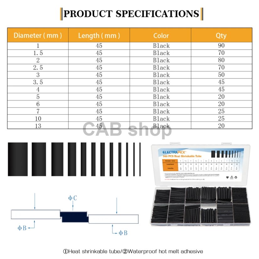 Zestaw 560 rurek termokurczliwych do kabli