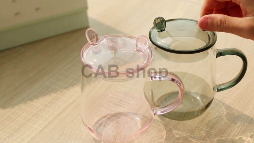Mug with one glass and lid - transparent black