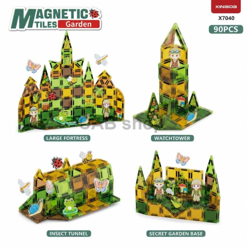 Garden Magnetic Tiles Mini mágneses építőjáték – kert, 90 db