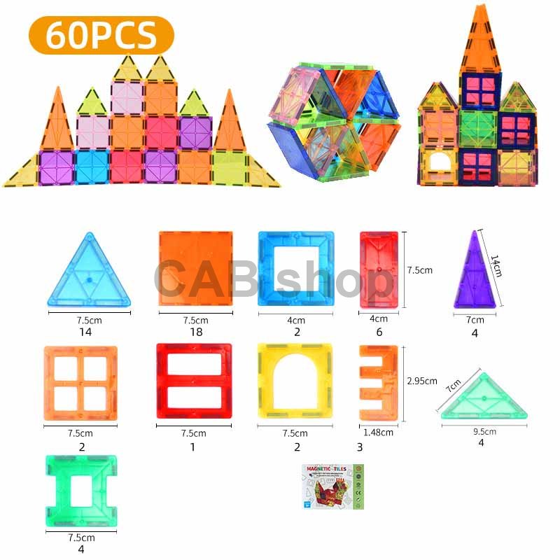 Magnetyczny zestaw konstrukcyjny dla dzieci, zestaw 60 sztuk – Magnetic Tiles II