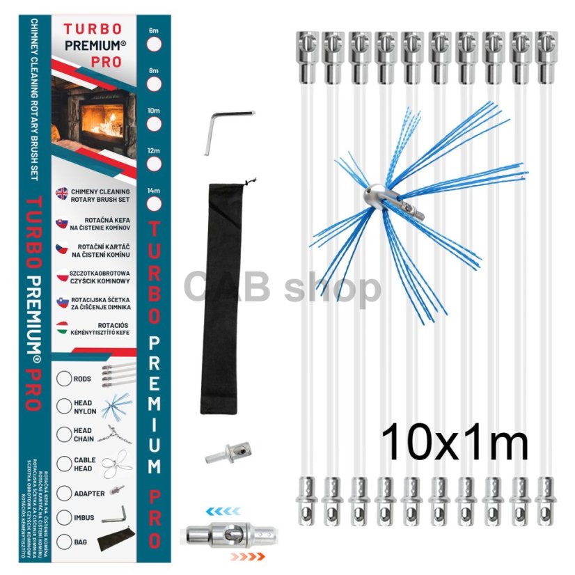 Obrotowa szczotka do czyszczenia komina TURBO Premium® PRO  – 10m 