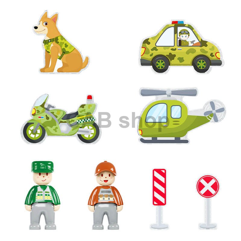 Magnetická stavebnice Military Camp Magnetic Tiles – vojenská základna, 38 ks