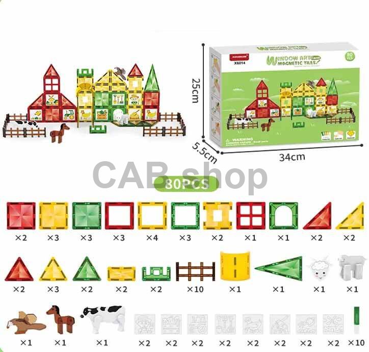 Magnetická stavebnica Window Art Farm 80ks - Magnetic Tiles