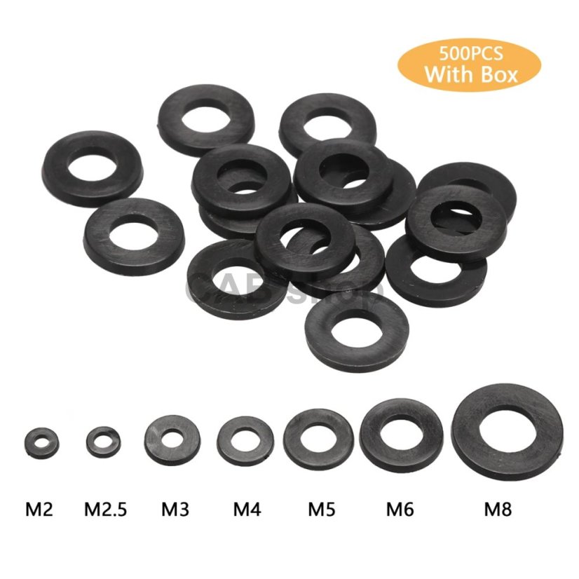Nylon alátétek M2-től M8-ig - 500 db-os készlet