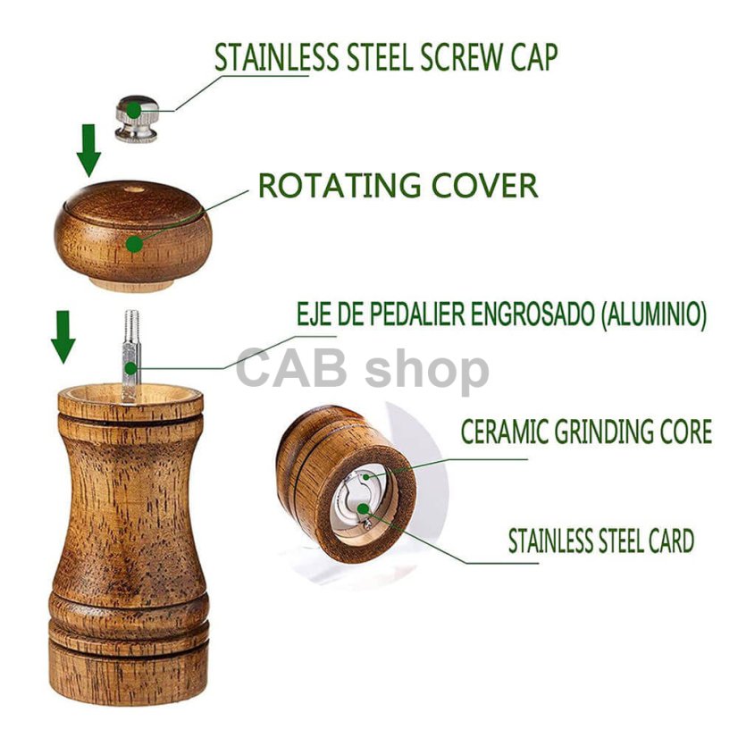 Wooden manual pepper or salt grinder - 22cm