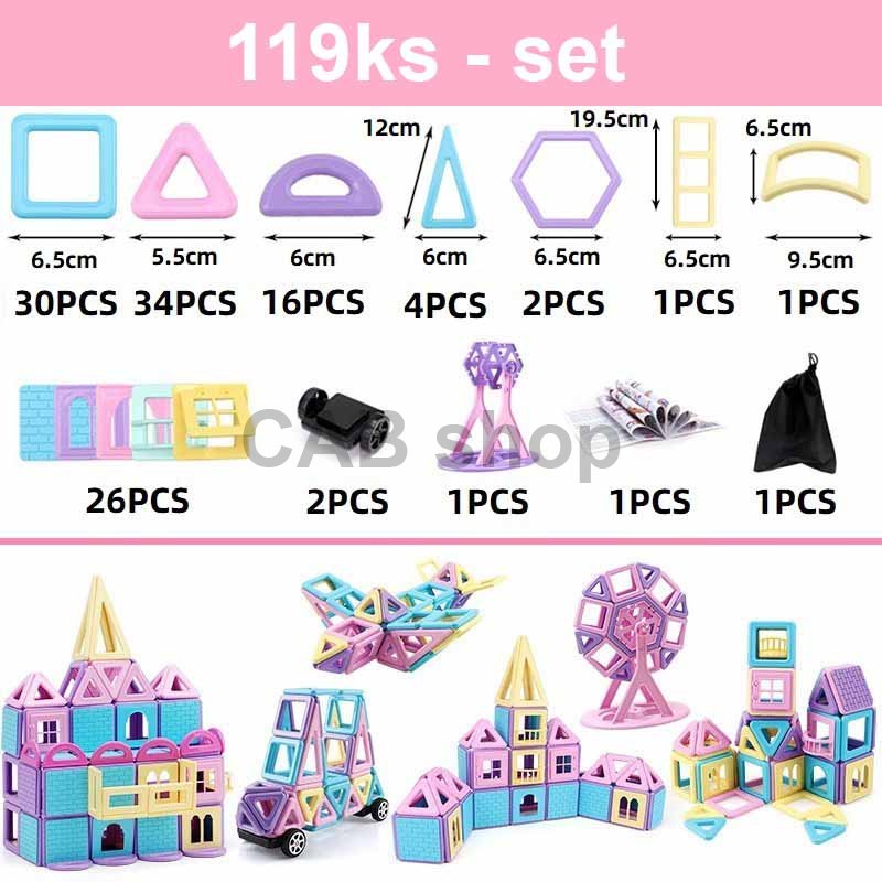 Magnetická stavebnica 119ks - Magnetic Building Blocks