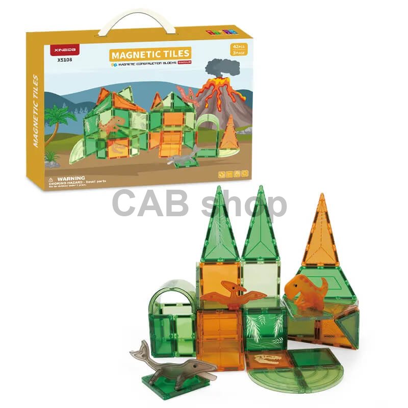 Mágneses építőkészlet Dinosaur sada 42ks - Magnetic Tiles