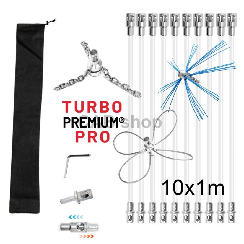 Rotačná kefa na čistenie komína Komplet TURBO Premium® PRO - 10m
