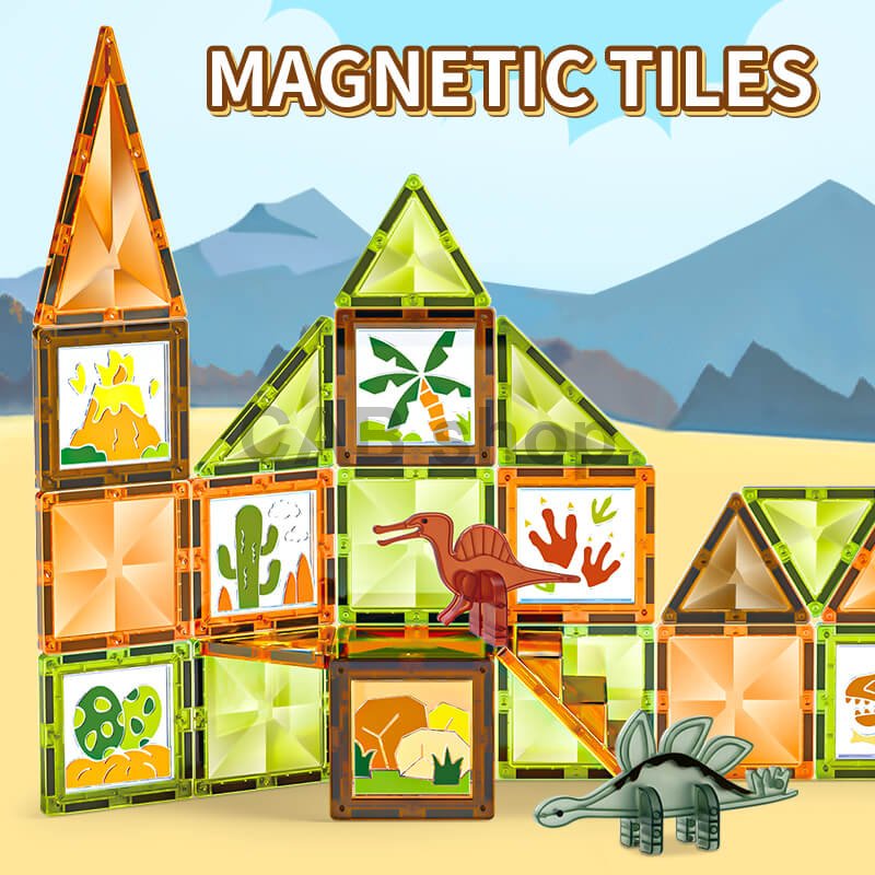 Magnetická stavebnica Window Art Dinosaurus 42ks - Magnetic Tiles