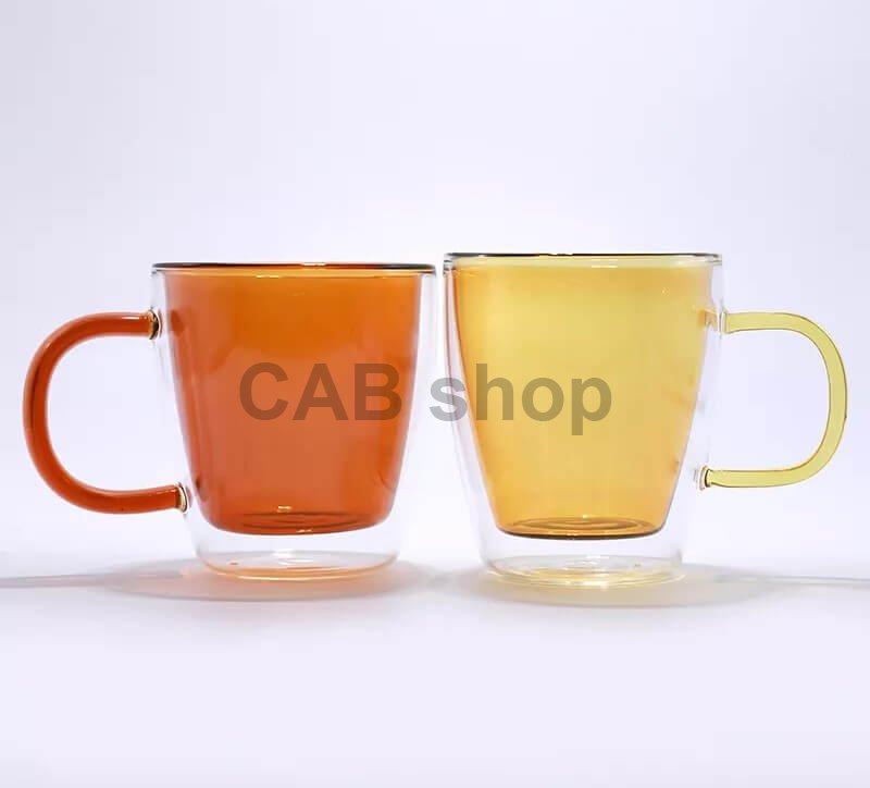 Thermo mug with double glass 300ml - amber